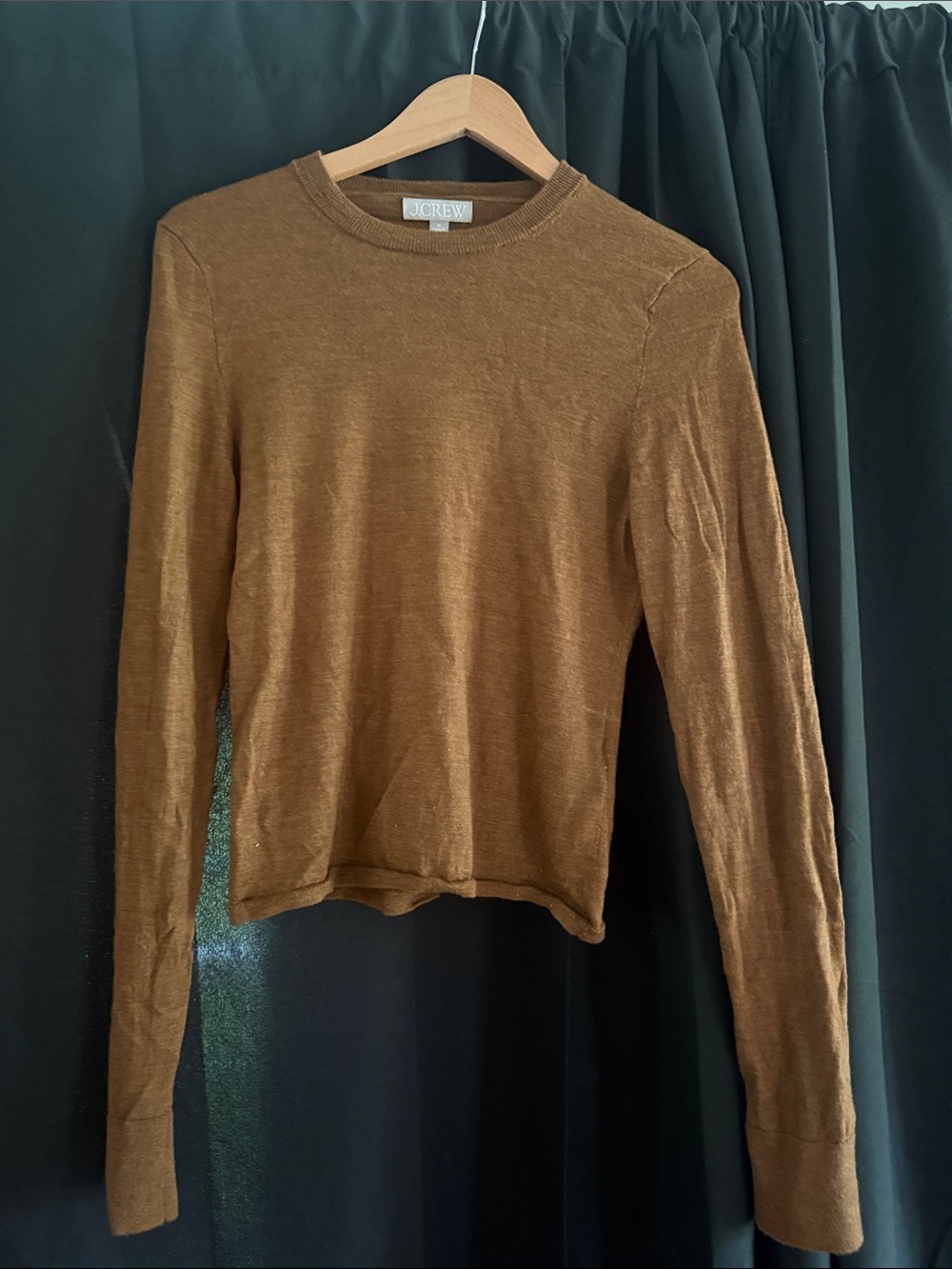J. Crew Long Sleeve Lightweight Crewneck Sweater in Cognac Brown